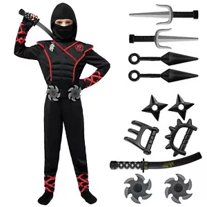 Spooktacular Creations Ninja Costume for Kids Deluxe Black Large10-12 yrs - Picture 1 of 8