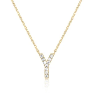 14k Yellow Gold Created Diamond Initial Y Letter Pendant Necklace Plated - Picture 1 of 5