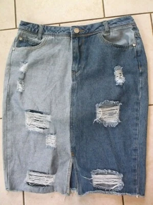 Falda Jean Cintura Alta 30" Denim Rasgado Desgastado Lápiz TALLA 6  Foto 1 de 2