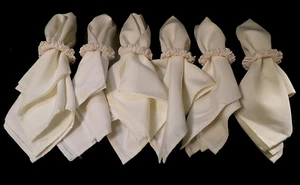 6 PC SET of OFF-WHITE LINEN/CLOTH NAPKINS w/6 FABRIC COVERED NAPKIN RINGS - Picture 1 of 7