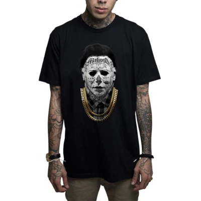 Camiseta negra para hombre Mafioso Myers 2.0 armas munición tatuaje ropa Foto 1 de 3