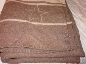 VINTAGE RARE ITALIAN ROYAL ARMY WW2 BROWN CREAM WOOL 72 X 92" BLANKET BED ITALY - Picture 1 of 8
