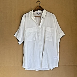 Witchery Sz 16 Oversized White Drop Sleeve Shirt Button Up Collar Cuffed s24 - Picture 1 of 6