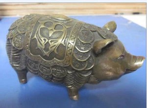 COLECCIÓN POPULAR! ANTIGUA ESTATUA DE CERDO DE COBRE HECHA A MANO CHINA VINTAGE - Imagen 1 de 3