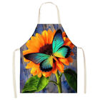 Sunflower Butterfly Print Linen Apron Waterproof Kitchen Bibs (68x55cm)