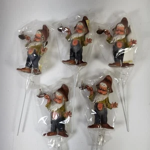 Christmas Elf Gnome Dwarf w/ Candle 5ct Hong Kong Picks w/ wire (NEW OLD STOCK) - Picture 1 of 2