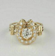 1.95 Ct Diamond Horse Shoe Engagement Vintage Art Deco Ring 14K Yellow Gold Over