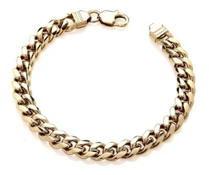 Solid 9ct Yellow Gold on Silver Men's Heavy Bracelet CUBAN LINK - 9 INCH - Picture 1 of 5