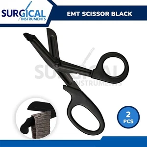 2 PARAMEDIC EMT TRAUMA SHEARS SCISSORS FIRST AID 7.25" Black Finish German Grade - Picture 1 of 9