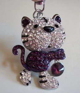 Para mujeres o niñas Genial Diamantes de imitación GATO Animal Moda Informal Clip en Llavero - Imagen 1 de 6