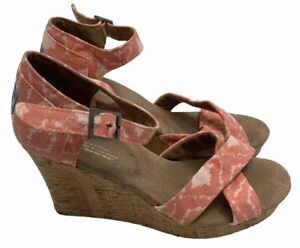 Toms Sandals Shoes Cork Wedges Coral Pink Womens Size 9 W