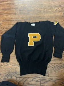 Vintage Sand Knit Varsity Letter Sweater Yellow "P" Black Knit V Neck Golf Patch 42 - Bild 1 von 10