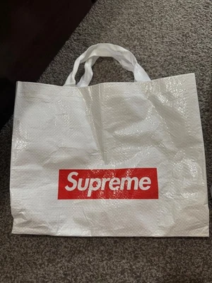 Bolso de Mano de Compras Reutilizable Supreme Box Logo en Tienda Blanco Rojo Usado Foto 1 de 2