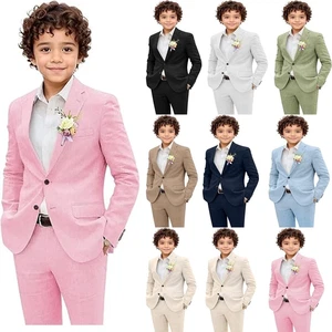 Boys Linen Suit 2 Piece Suits for Boys Lightweight Summer Beach Wedding Tuxedos - Picture 1 of 20