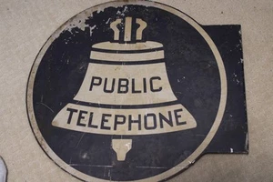 LETRERO METÁLICO TELÉFONO PÚBLICO ANTIGUO VINTAGE - Imagen 1 de 3