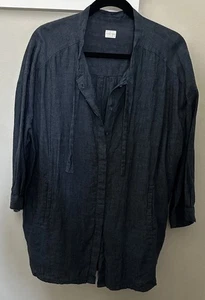 POETRY BLAU LEINEN LONGSHIRT BLUSE TUNIKA BINDEAUSSCHNITT US-GRÖSSE 16 UK 20  - Bild 1 von 11
