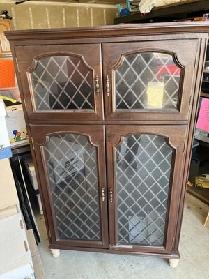 Vintage Oak Book Case Cabinet  with Glass Doors - Image 1 of 4