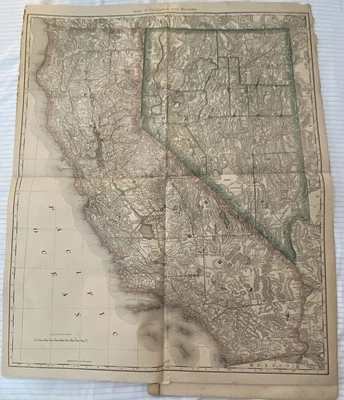 Map-California Nevada Washington Idaho Copper Plate Map From1881 Hand Atlas Book - Image 1 of 4