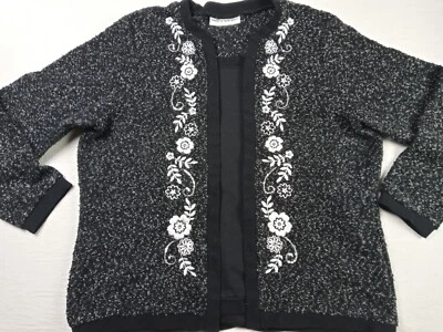 Женский свитер Cathy Daniels большой черный элегантный с цветочной вышивкой с длинным рукавом - Изображение 1 из 4