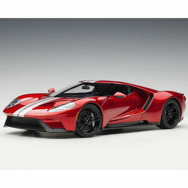 AUTOart Ford GT Diecast Model Car - Liquid Red/Silver Stripes, 1/18 Scale (2017)