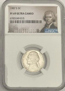 1987 S Jefferson Nickel Ultra Cameo, PF69 NGC, Special Lable, Uncirculated - Picture 1 of 8