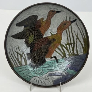 Vintage emaillierte Messingschale Gänse Enten Vögel Tier Indien 9 Zoll - Bild 1 von 9