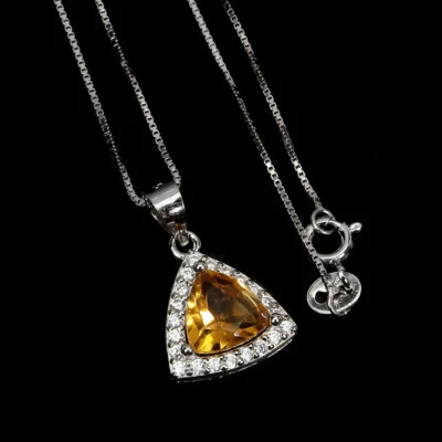 Collana In Argento Sterling 925 Con Citrino Trilliante Gemma Cz Da 8Mm - Immagine 1 di 4