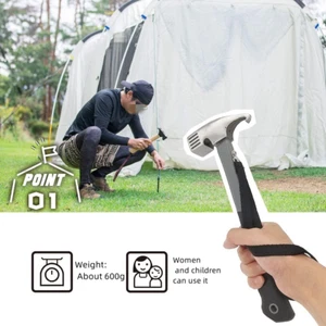 Camping Hammer Mallet Tent Peg Puller, Outdoor Multifunction High Carbon Stee... - Picture 1 of 12