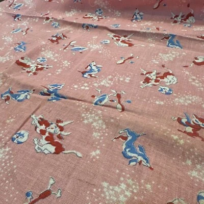 Cow Jumping over Moon Lightweight Cotton Pink Antique  49"x 36" 1930's - Image 1 of 4