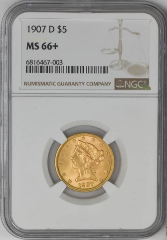 1907-D $5 Gold Liberty MS66+ NGC 947024-9 Cover
