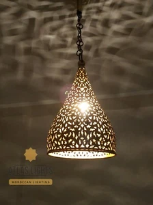 Moroccan Pendant Brass Light Antique Lamp Hanging Vintage Ceiling Chandelier - Picture 1 of 5