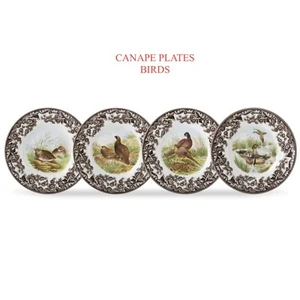 Spode Woodland Birds Canape Plates Set Of 4 Duck Pheasant Quail New In Box - Picture 1 of 1
