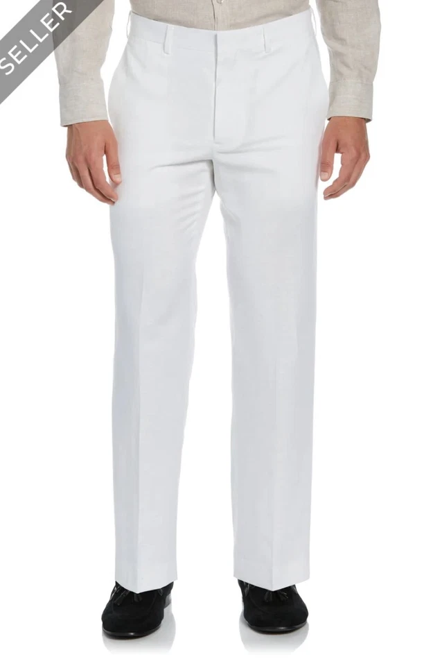 Pantalones Cubavera Mezcla de Lino Frente Plano - Blanco Brillante - Cintura 38 / Largo 30 Foto 1 de 2