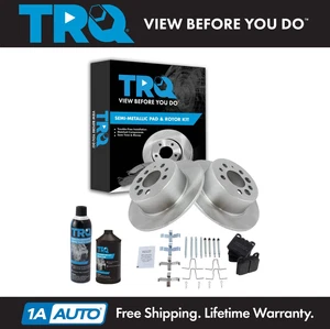 TRQ Brake Rotor & Semi Metallic Brake Pad Rear Left Right Kit w/Fluids for Volvo - Picture 1 of 10