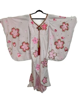 VTG Asian Kimono Wedding Dress Handmade Floral Sequins & Gemstones Shenango Rare - Picture 1 of 24