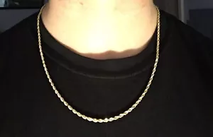 Real 14k Yellow Gold Rope Chain 22in 3mm Hollow - Picture 1 of 3
