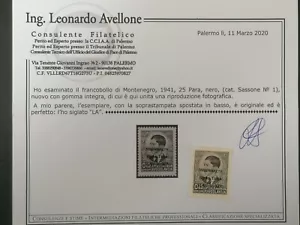 COLONIE 1941 MONTENEGRO 25 P VARIETA' MNH CON CERTIFICATO - Foto 1 di 3