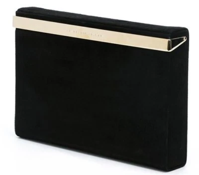 $1165 NEW Charlotte Olympia VANITY CLUTCH Suede Black POLISHED Gold  - Image 1 of 4
