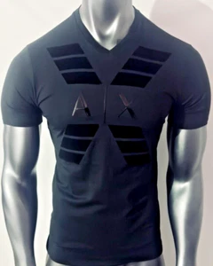 New Armani Exchange Men's REGULAR FIT V NECK SUEDE LOGO SHORT SLEEVES SHIRT - Picture 1 of 5