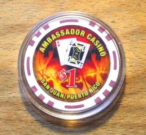 $1 AMBASSADOR PLAZA CASINO Chip Condado SAN JUAN Puerto Rico poker token ficha - Imagen 1 de 4