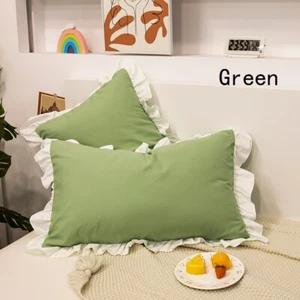 2PCS Kissenbezug Heim Bettwäsche Dekor Weiß Rüschen Baumwollmischung Weich - Bild 1 von 20