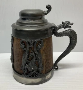 Antique 1905 American Lidded Beer Stein Mug Tankard,St. Louis Silver Co, Dragons - Picture 1 of 11