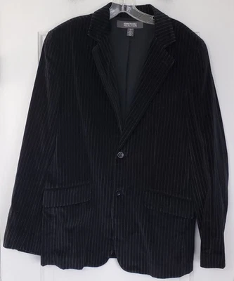 Chaqueta Blazer Kenneth Cole Reaction Para Hombres Terciopelo Negro Rayas Talla M 40 - Usada en Excelente Condición Foto 1 de 4