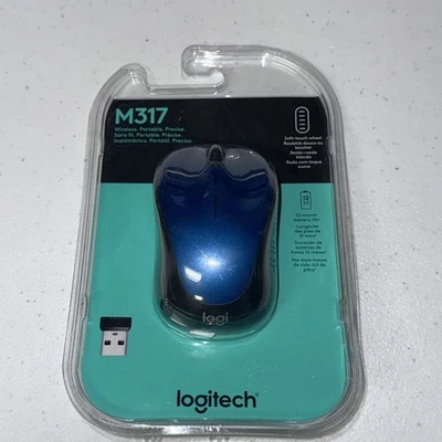 Logitech Optical Mouse with Soft Touch Wheel, M317, Blue/Black Brand New Travel - Image 1 of 3