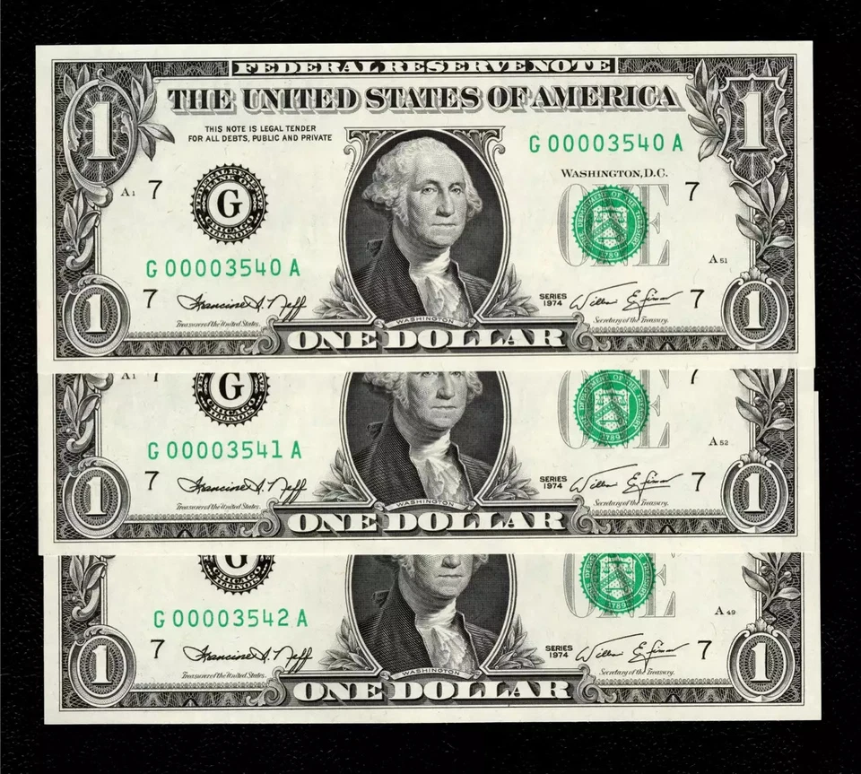 3 CONSEC: $1 1974 FRN LOW FOUR DIGIT SERIAL G00003540 - 3542A GEM - Image 1 of 1