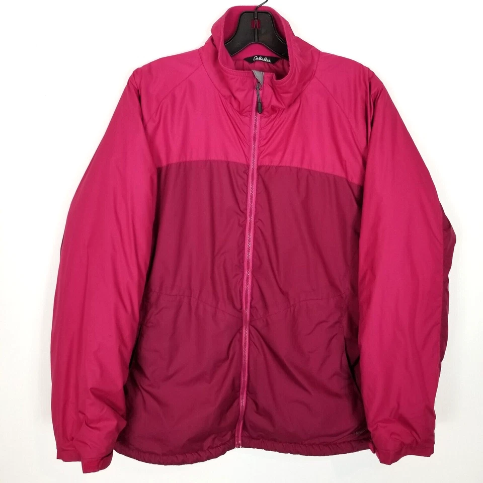 Jaqueta acolchoada Cabelas feminina rosa com zíper forrada de lã tamanho XL Polartec externa - Imagem 1 de 4