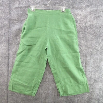 FLAX Designs Linen Pants Small Pull-On Floods Green Elastic Waistband New + - Image 1 of 4