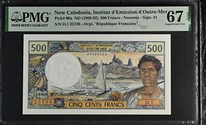 New Caledonia 500 Francs ND 1969-1992 P 60 a Superb Gem UNC PMG 67 EPQ - Picture 1 of 1