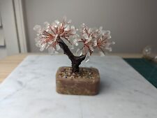 Wire Bonsai Tree Pink Quartz Stone Leaves Copper Branch Decorative Paperweight