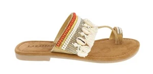 Lazamani Women's Leather Summer Sandal Toe Ring Sandal Shells Beads - Picture 1 of 2